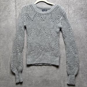 Abercrombie Fitch Sweater Womens XXS Gray Alpaca Blend Open Knit Pullover Preppy